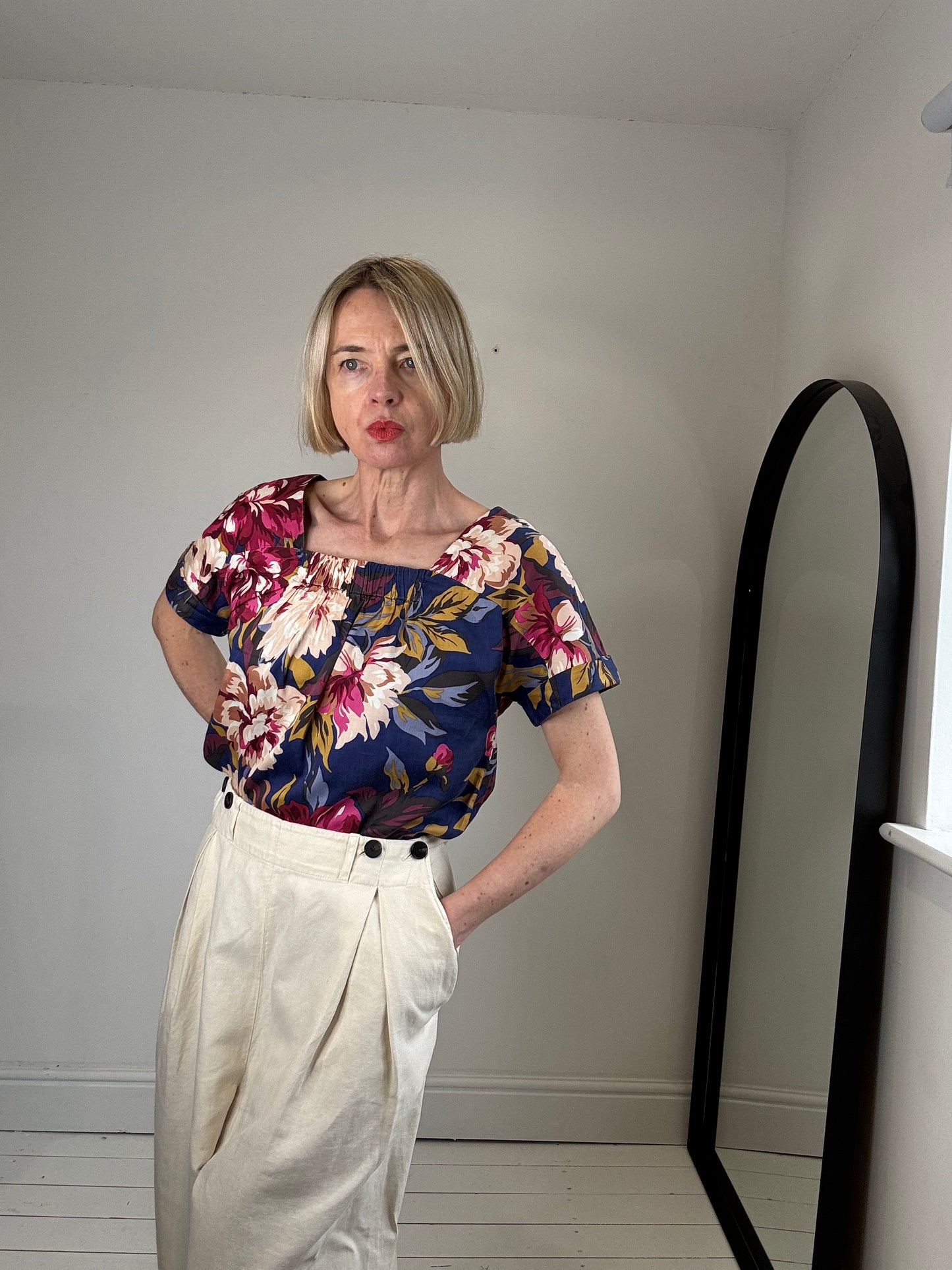 Floral square neck top