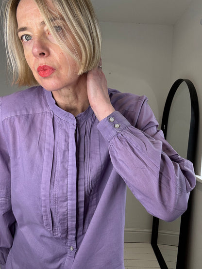 purple cotton lilac voile blouse french brands grandad collar blouse shirt button through the curatory women's fashion