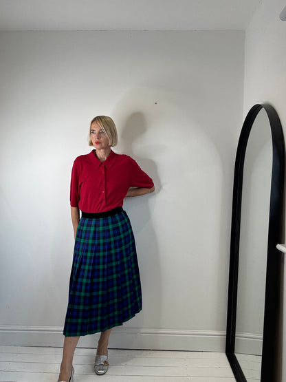 VINTAGE velvet button check pleat skirt