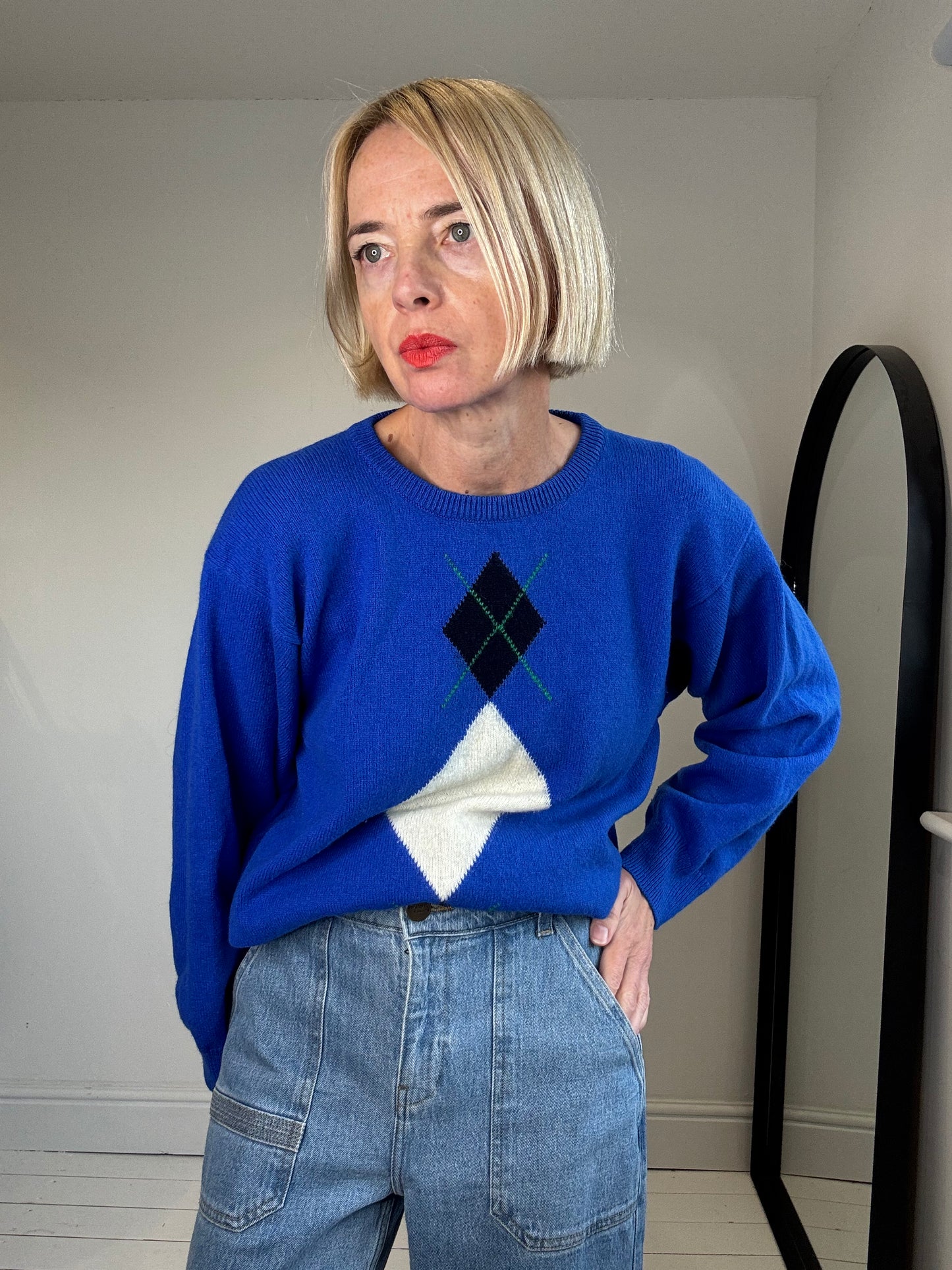 NIBLLED KNITS: Vintage diamond crew