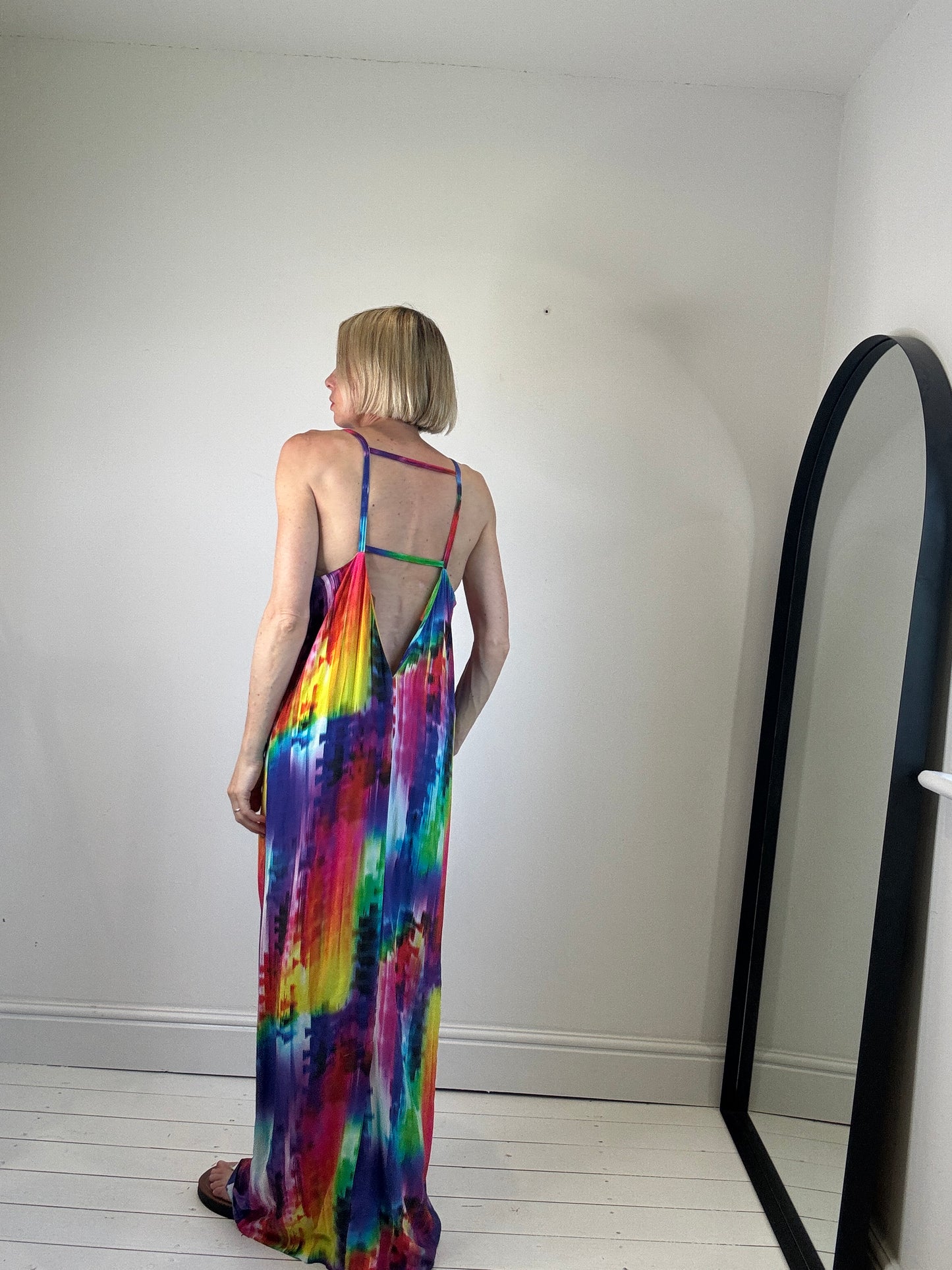 Graphic rainbow print maxi dress