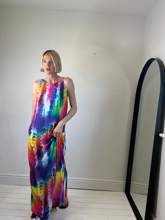 Graphic rainbow print maxi dress