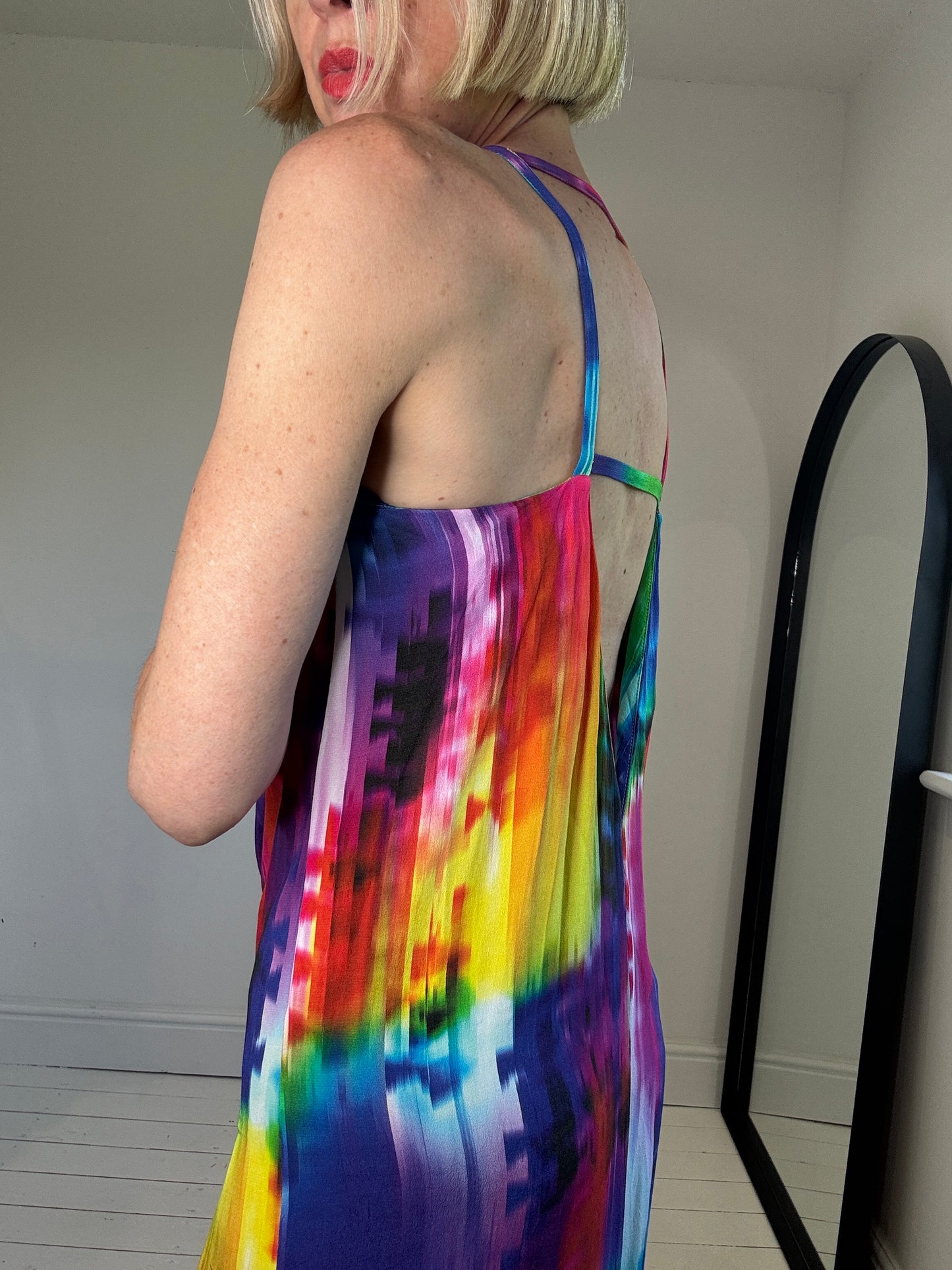Graphic rainbow print maxi dress