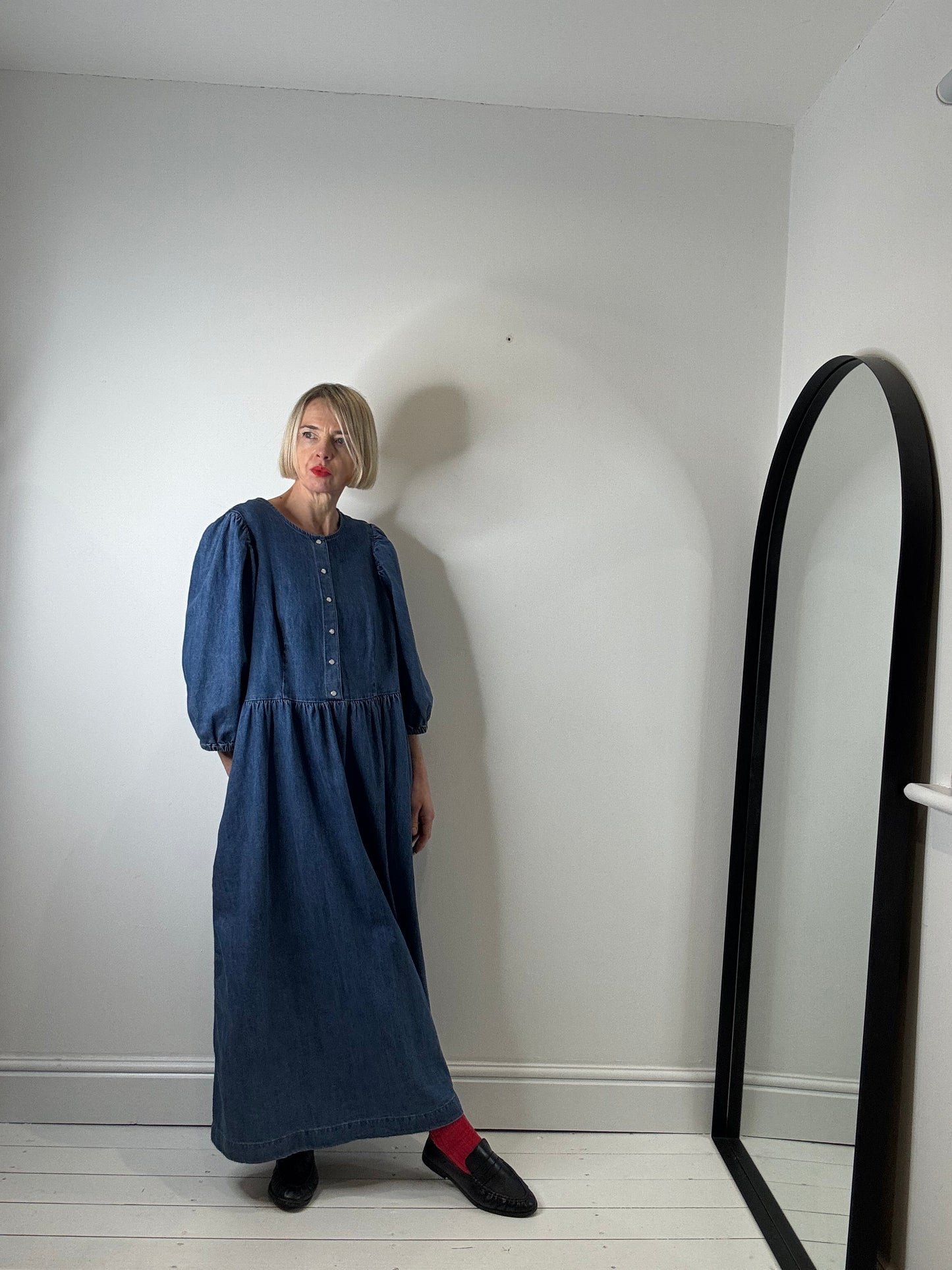 Denim puff sleeve dress