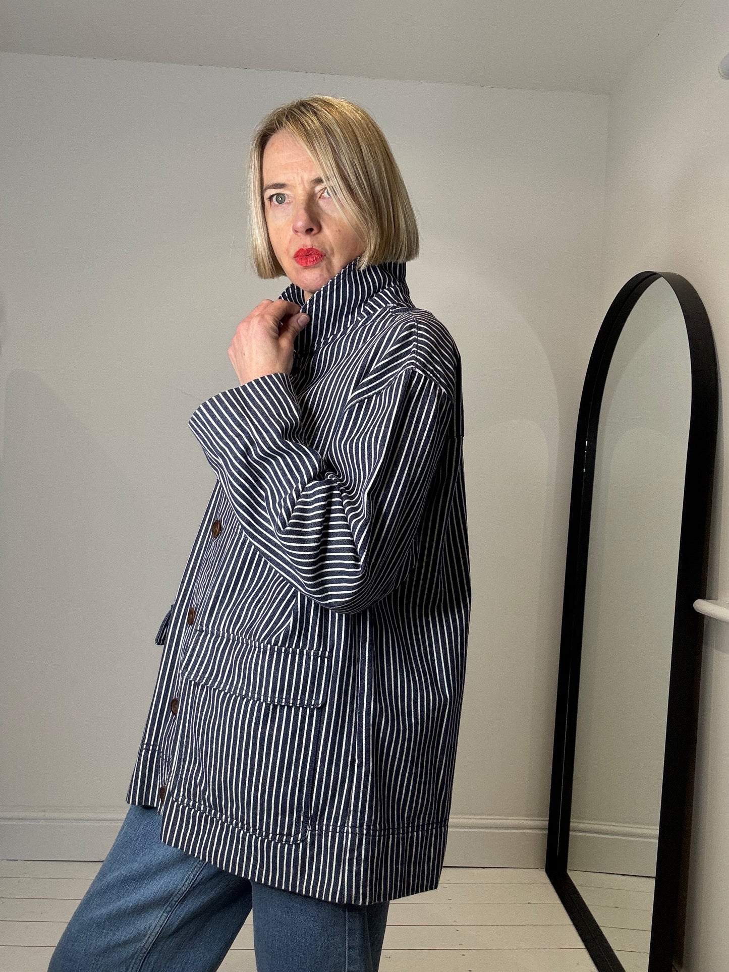Ticking stripe chore jacket