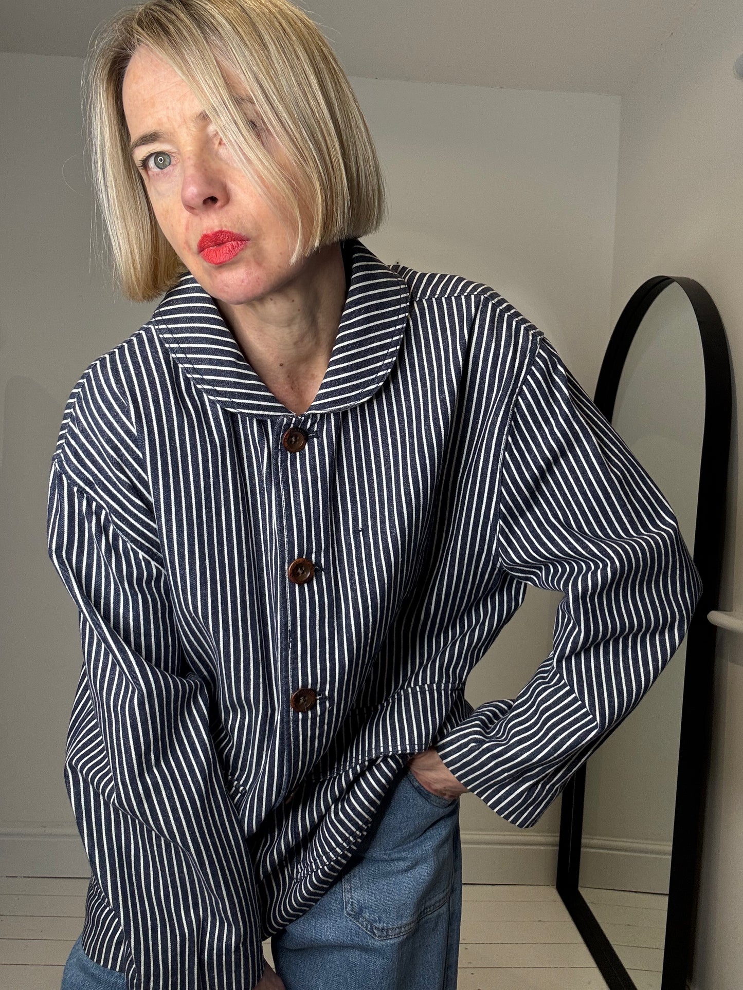 Ticking stripe chore jacket