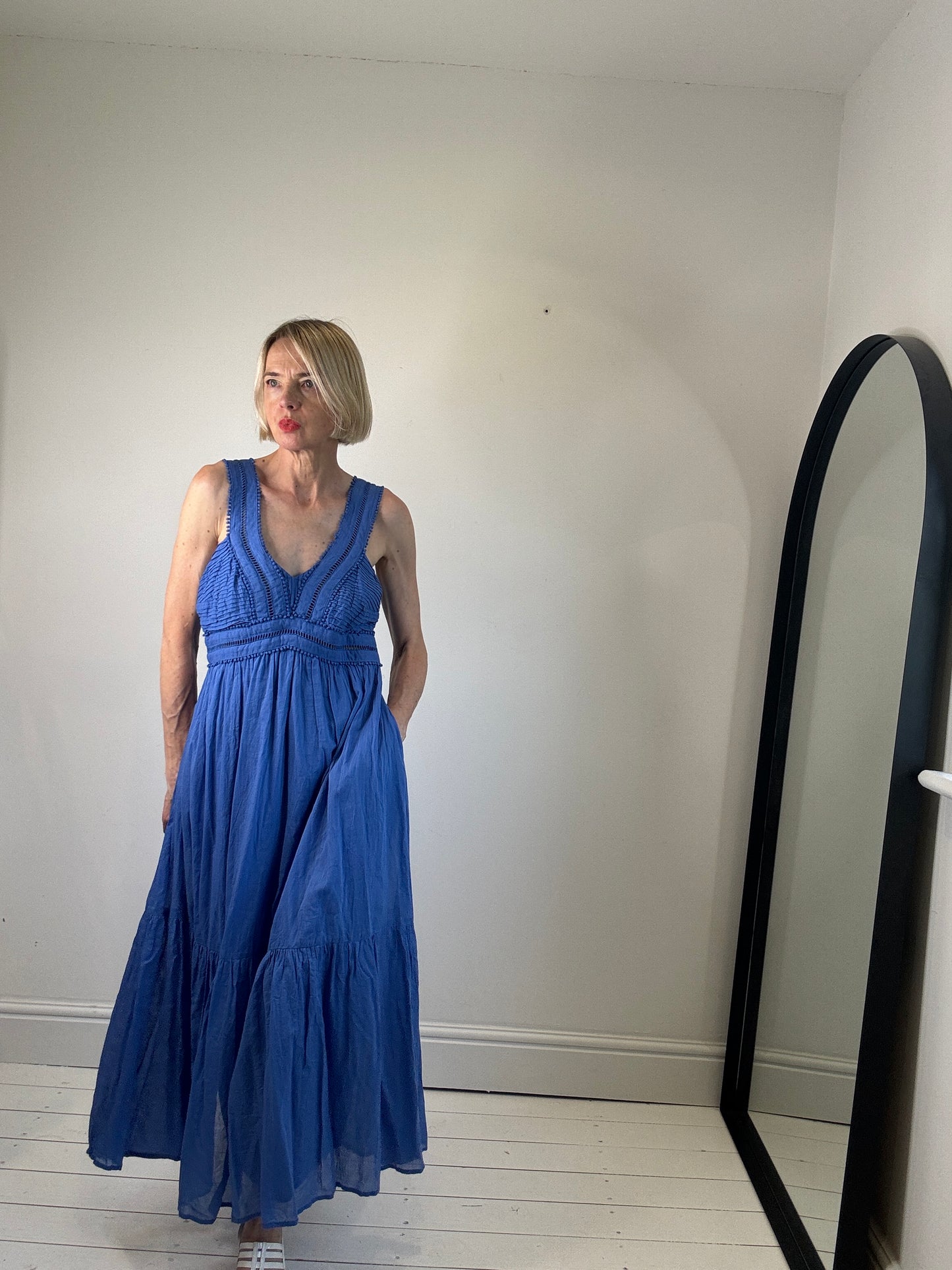 mint velvet blue pleat detail maxi cotton sundress preloved secondhand summer dresses size 12 dresses with pockets
