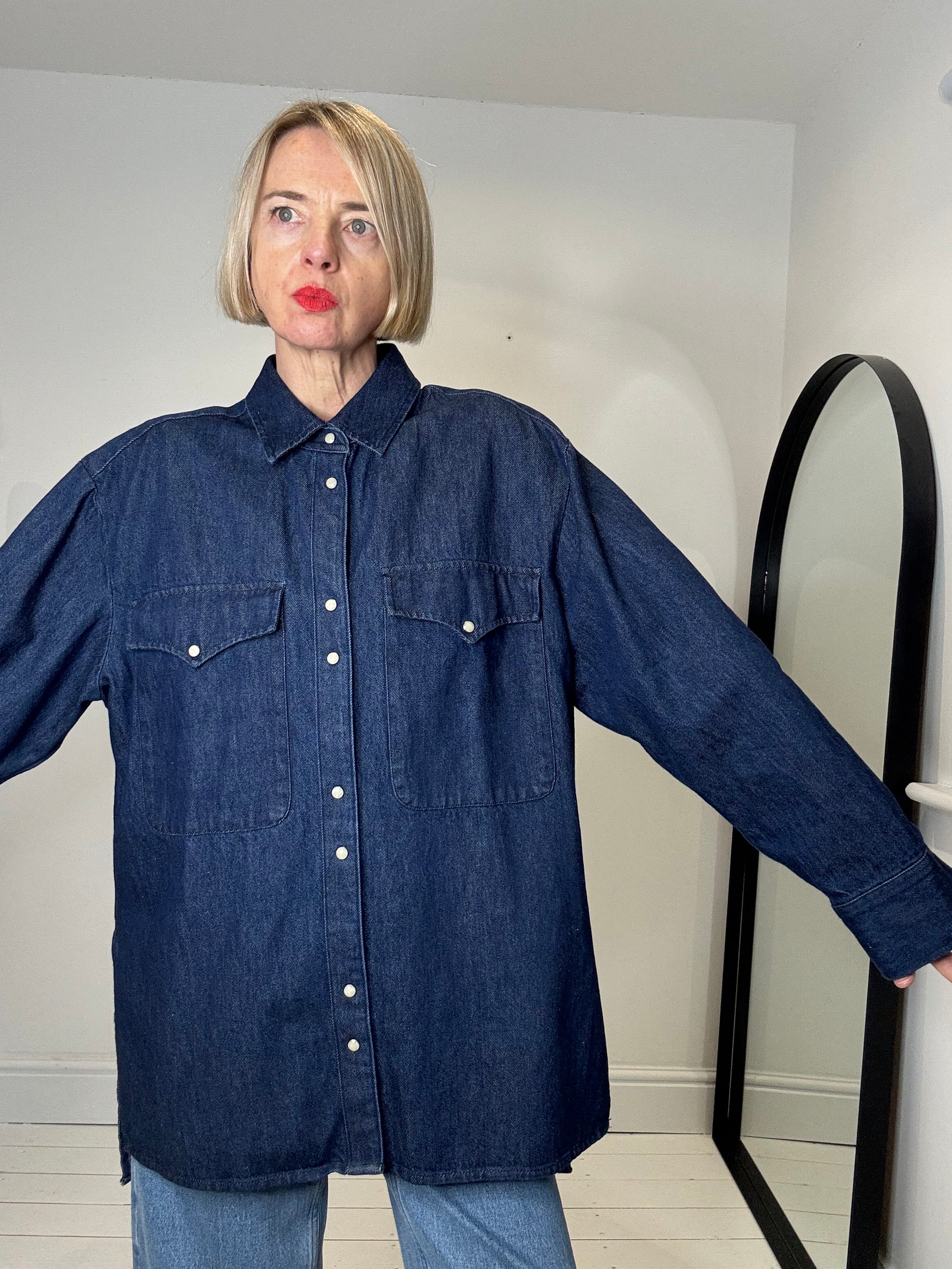 banana republic dark denim indigo western shirt extra large xl women's mens
