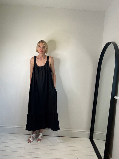 white company 100% linen dress dissh black preloved holiday summer vacation long dress black