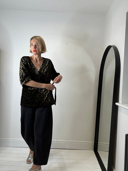 Velvet printed wrap top