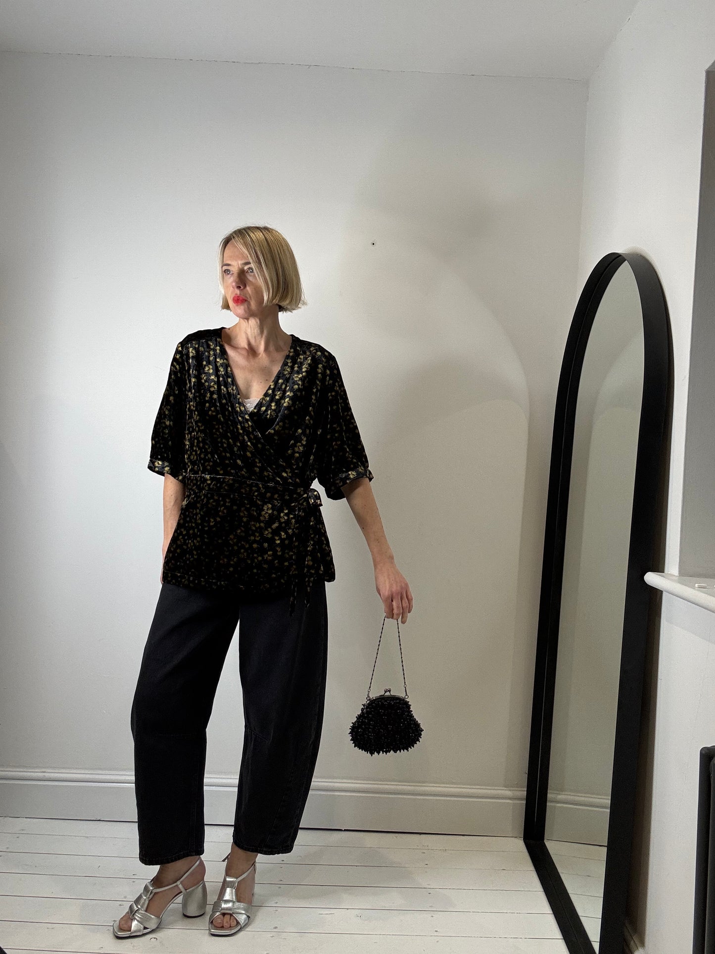 Velvet printed wrap top