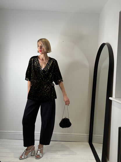 Velvet printed wrap top