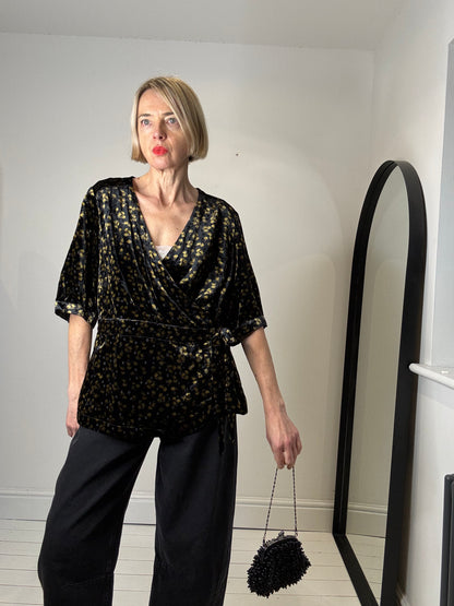 Velvet printed wrap top