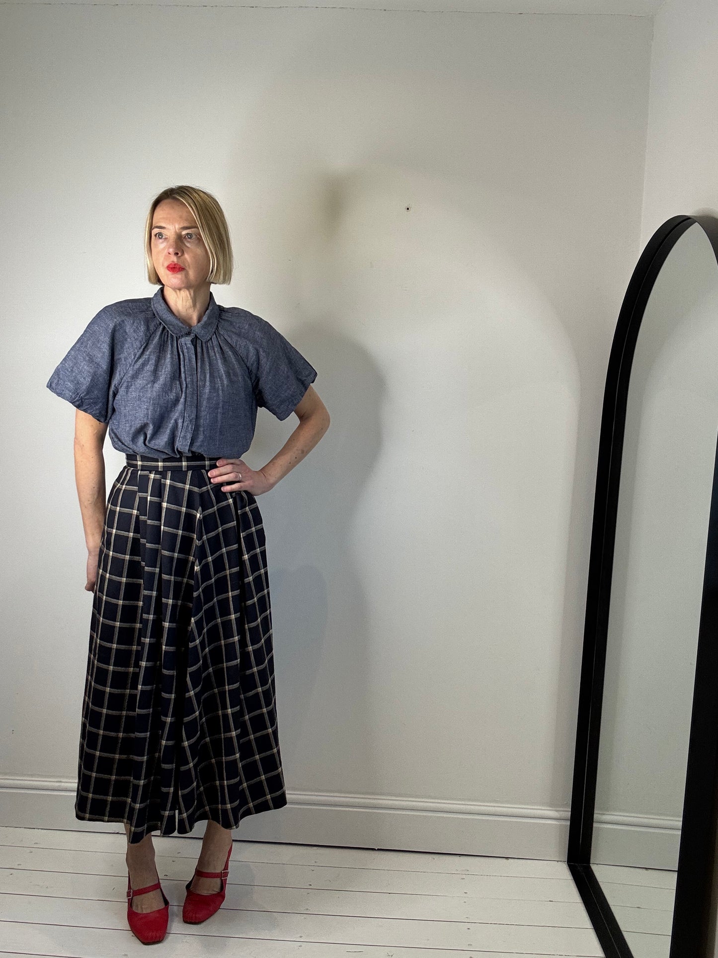VINTAGE JAEGER check midi skirt
