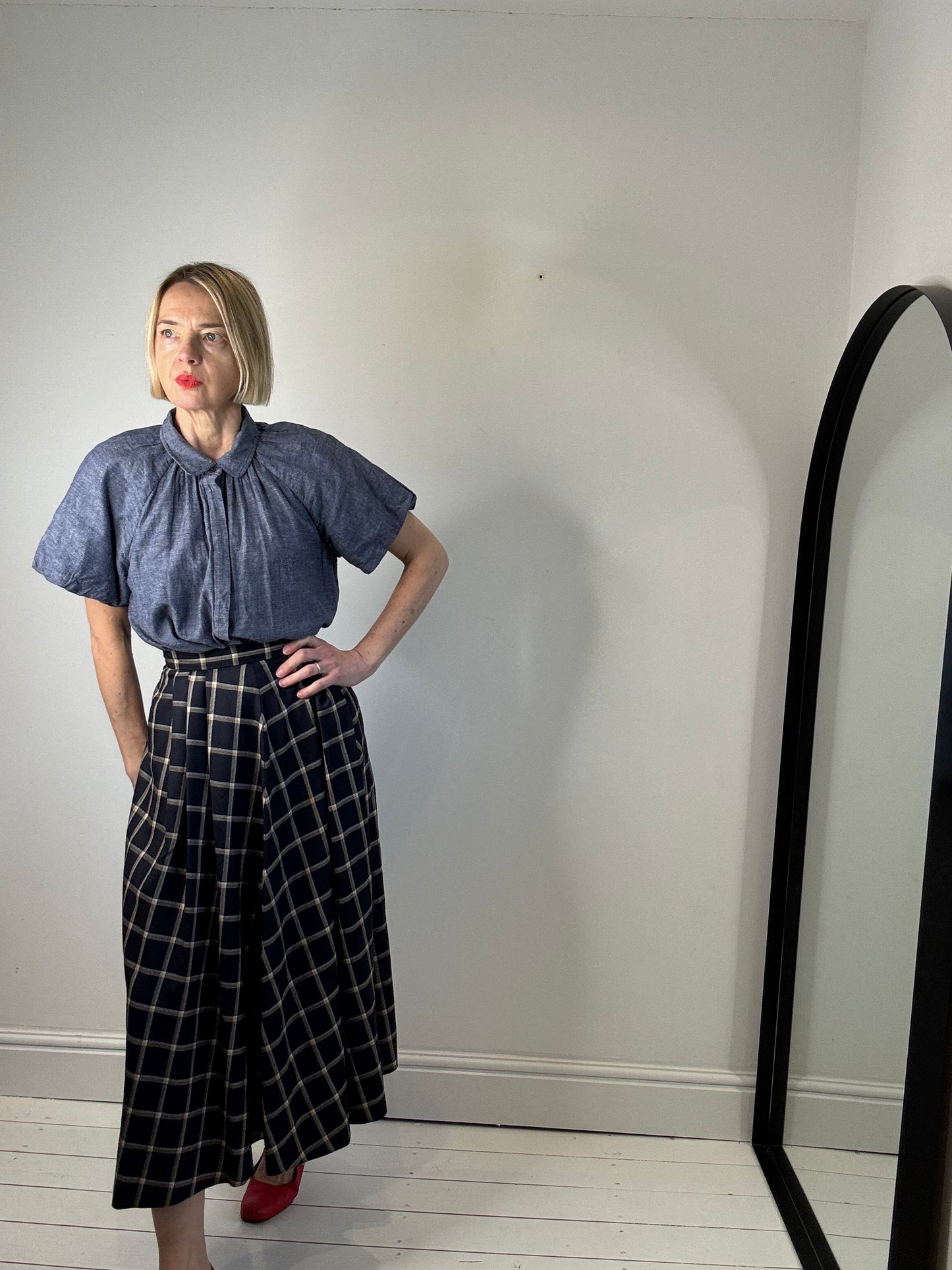 VINTAGE JAEGER check midi skirt