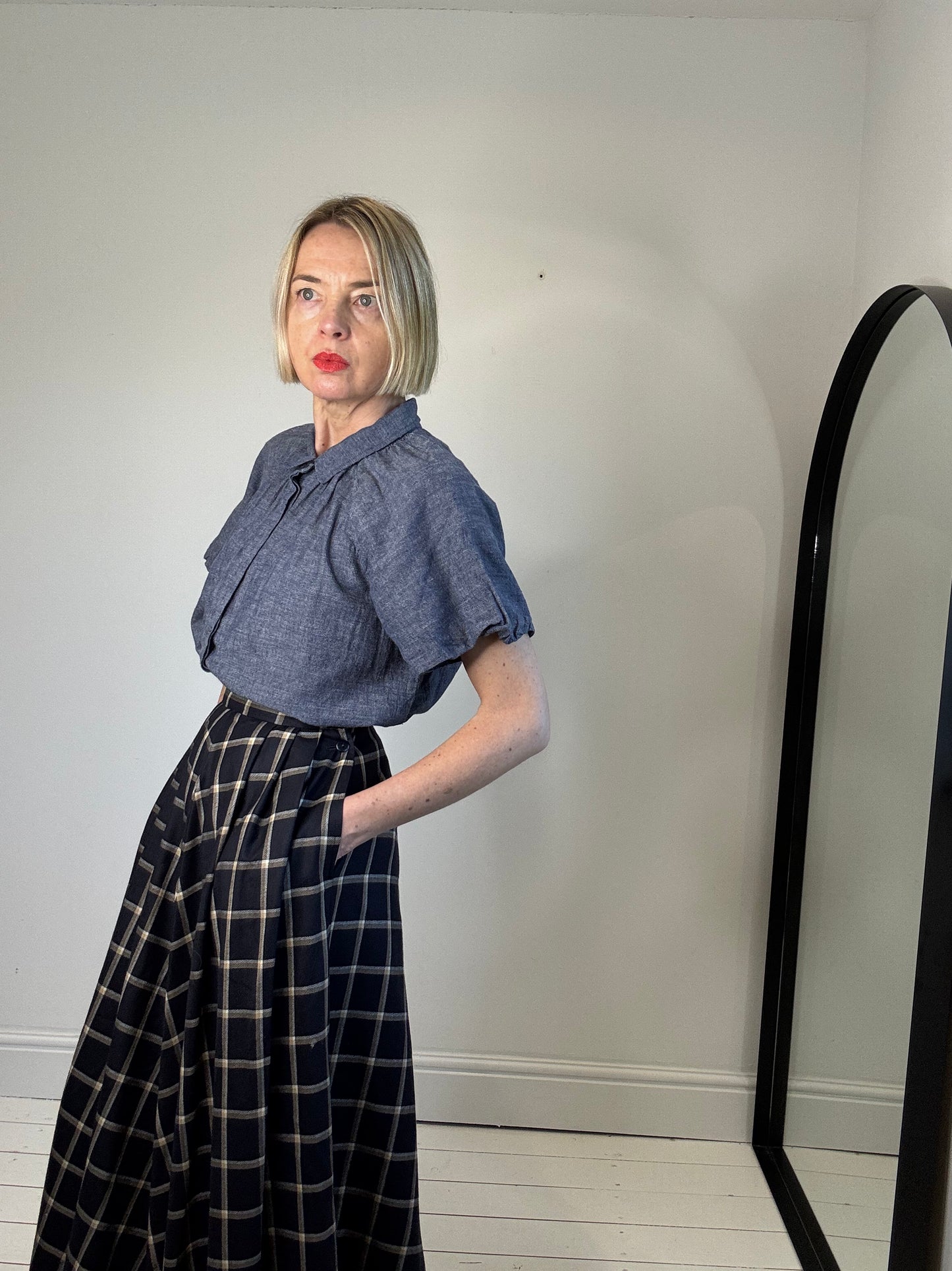 VINTAGE JAEGER check midi skirt