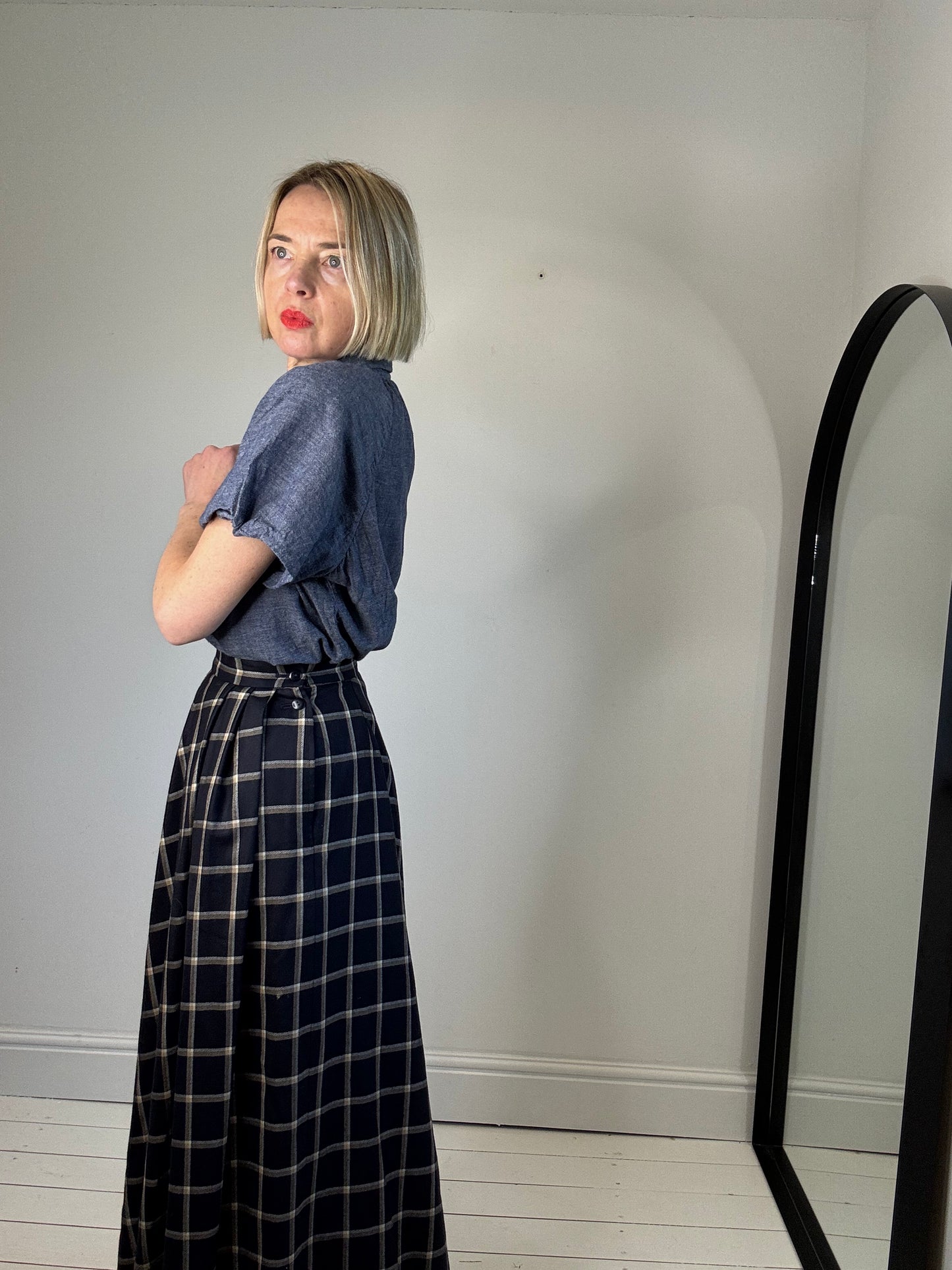 VINTAGE JAEGER check midi skirt