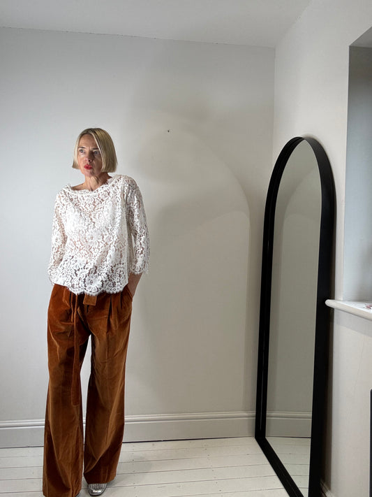 JOIE cotton & nylon guipure lace blouse