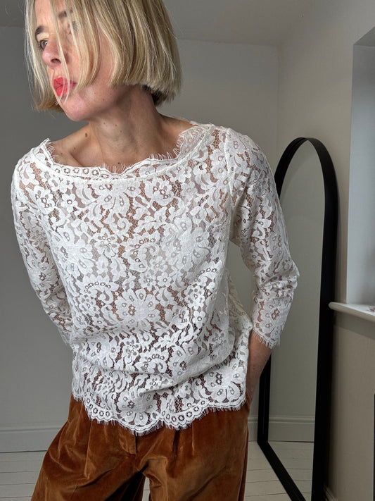 JOIE cotton & nylon guipure lace blouse