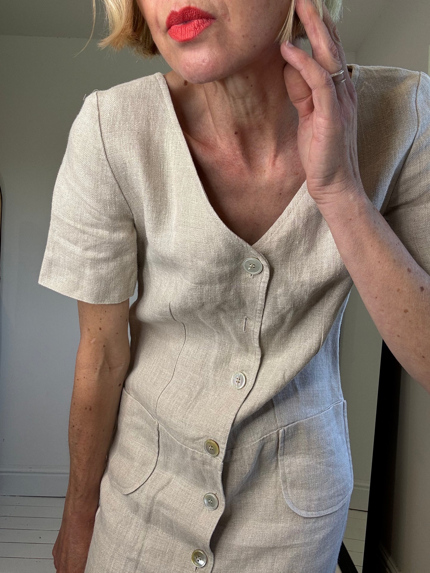 Button front linen dress