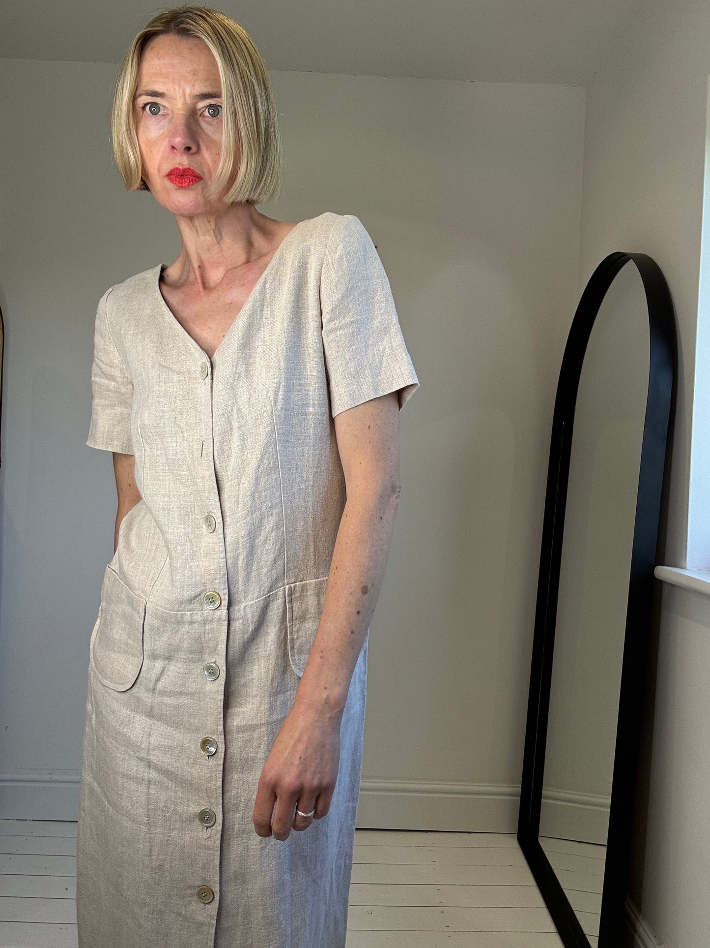 Button front linen dress
