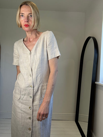 Button front linen dress