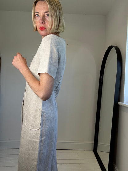Button front linen dress