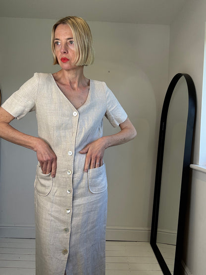 Button front linen dress