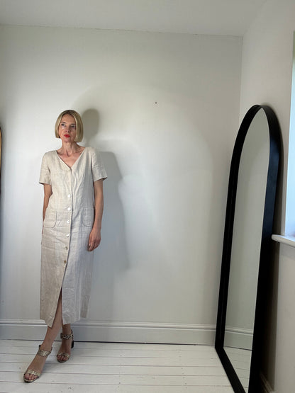 Button front linen dress