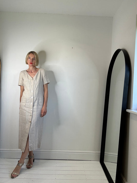 Button front linen dress