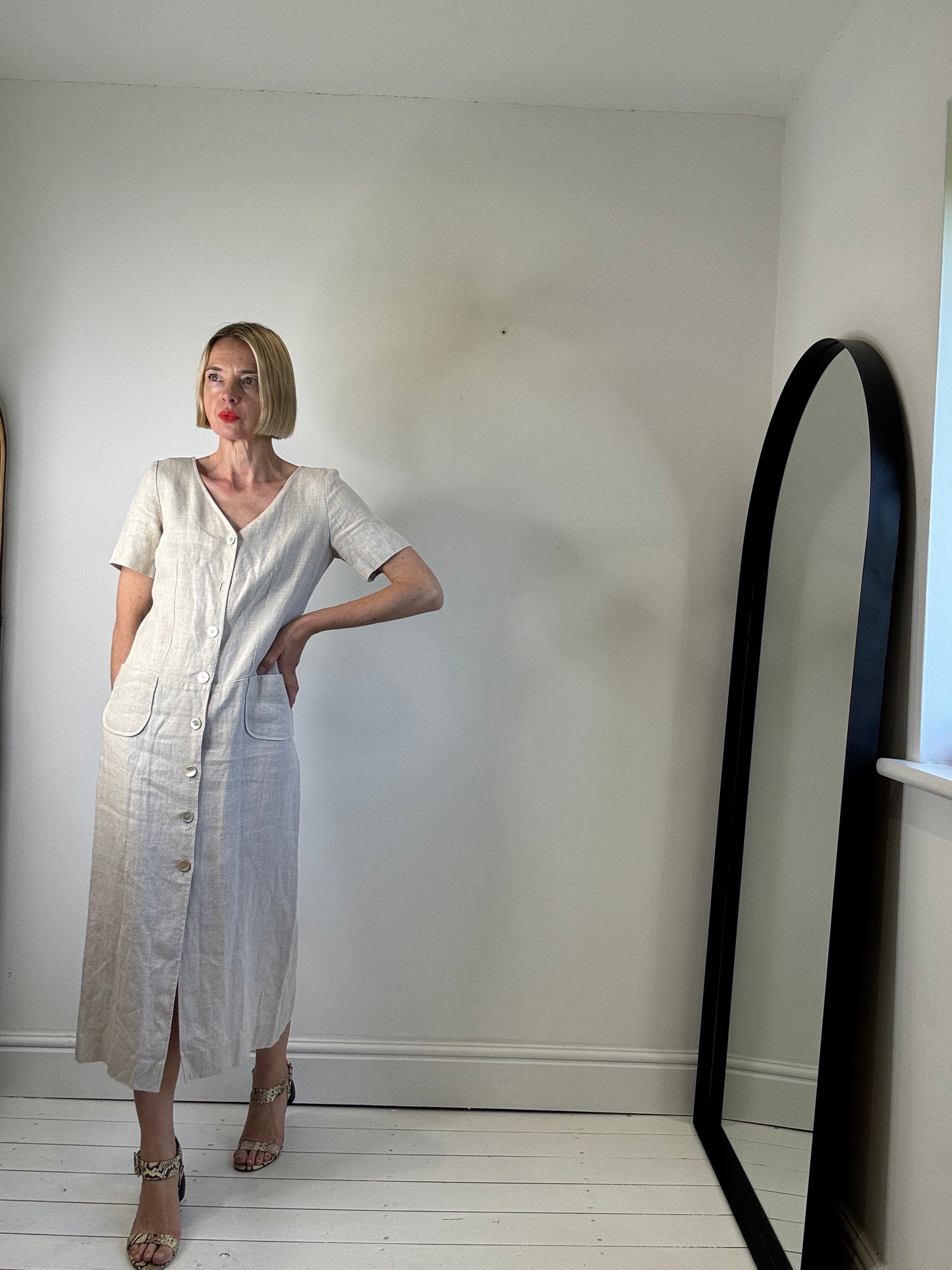 Button front linen dress