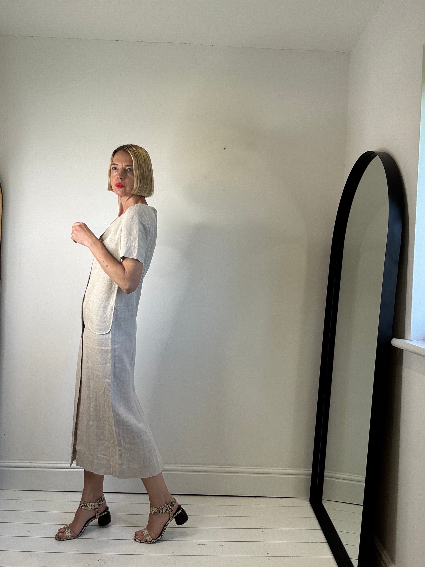 Button front linen dress