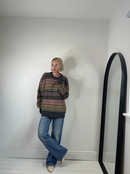 NIBBLED KNIT: Patterned vintage crew