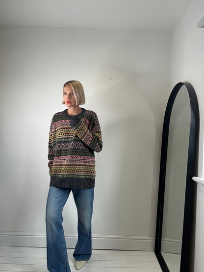 NIBBLED KNIT: Patterned vintage crew