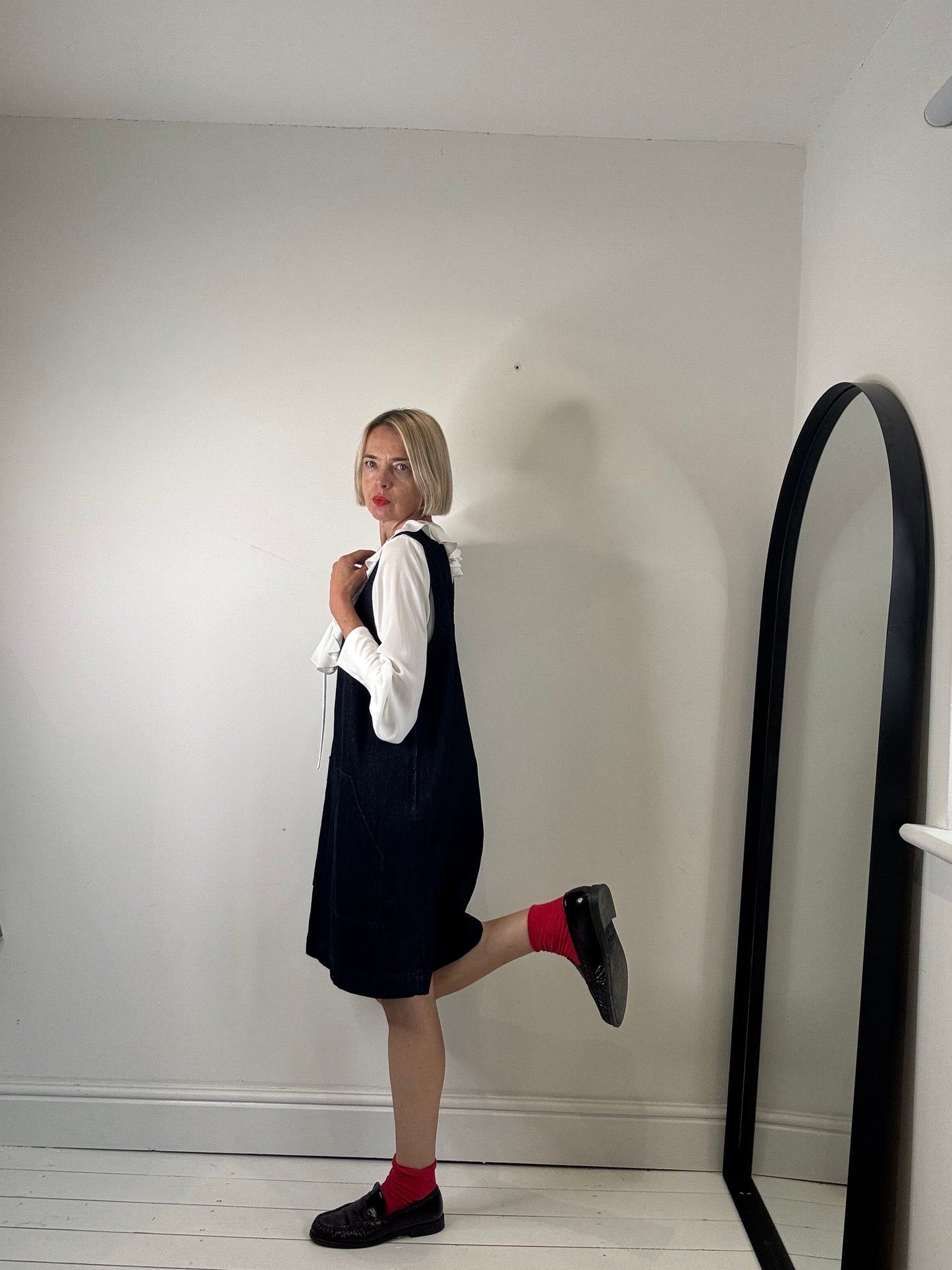 Denim v shift dress