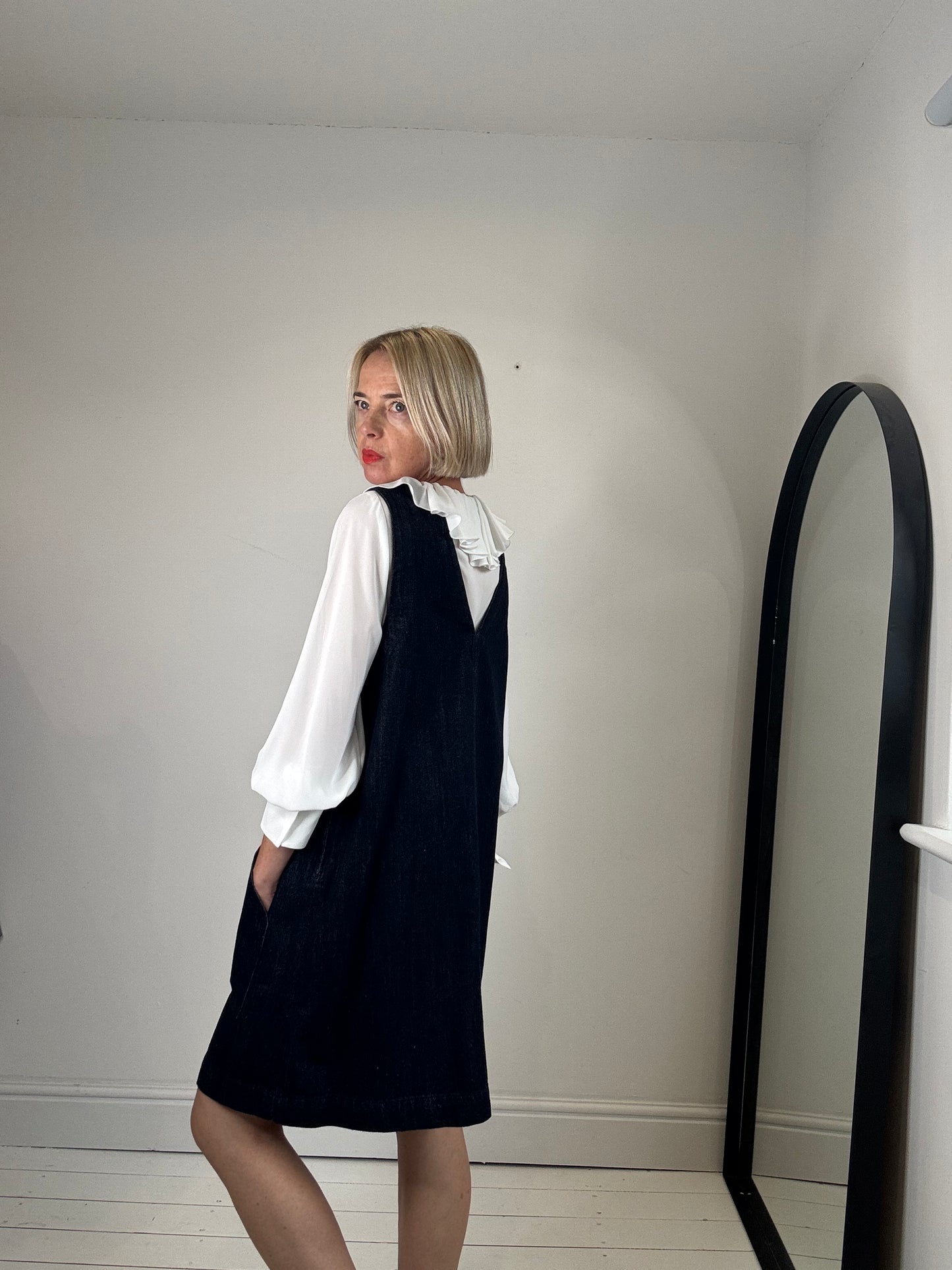 Denim v shift dress