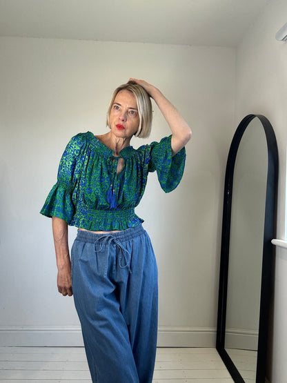 Shirred bardot top