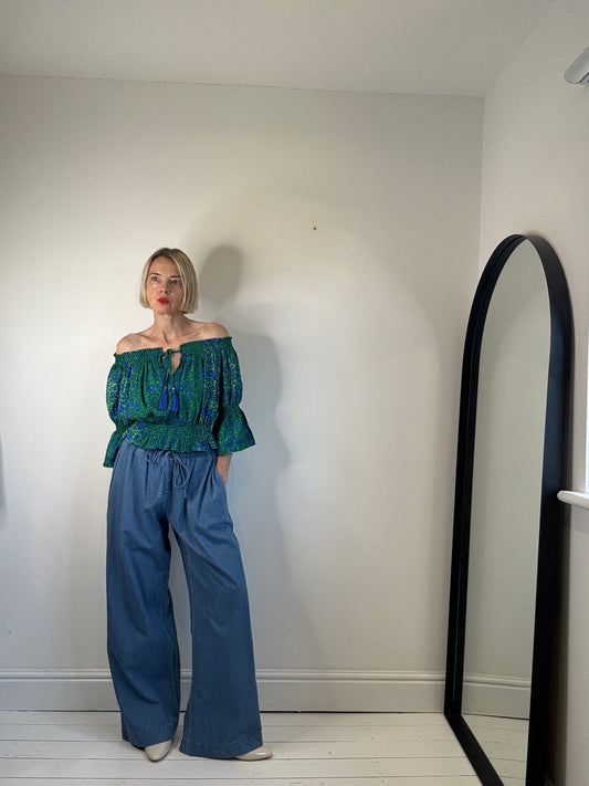 Shirred bardot top
