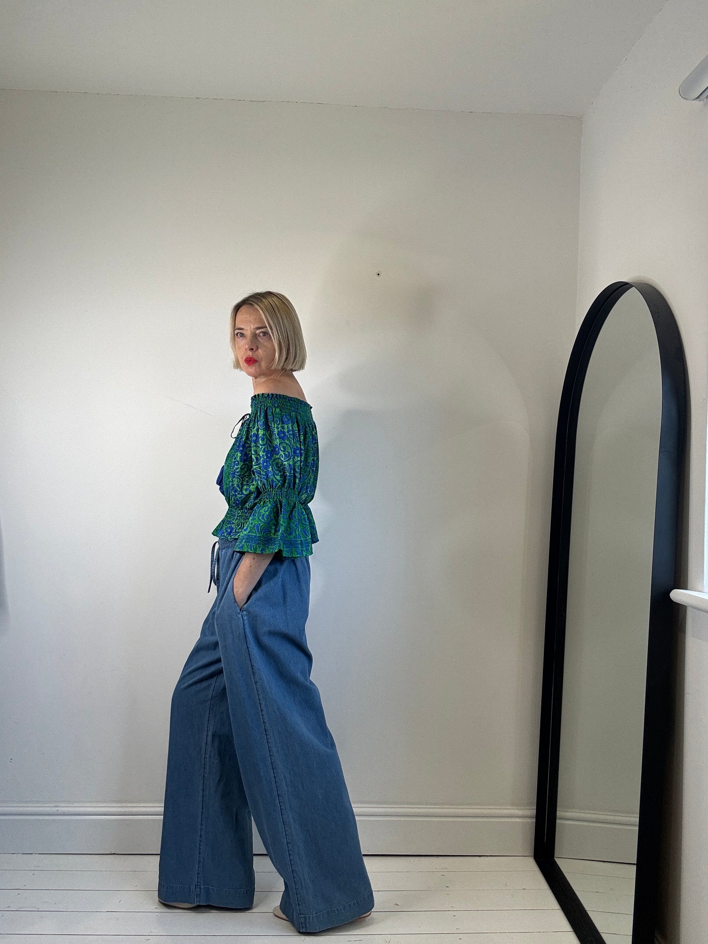 Shirred bardot top