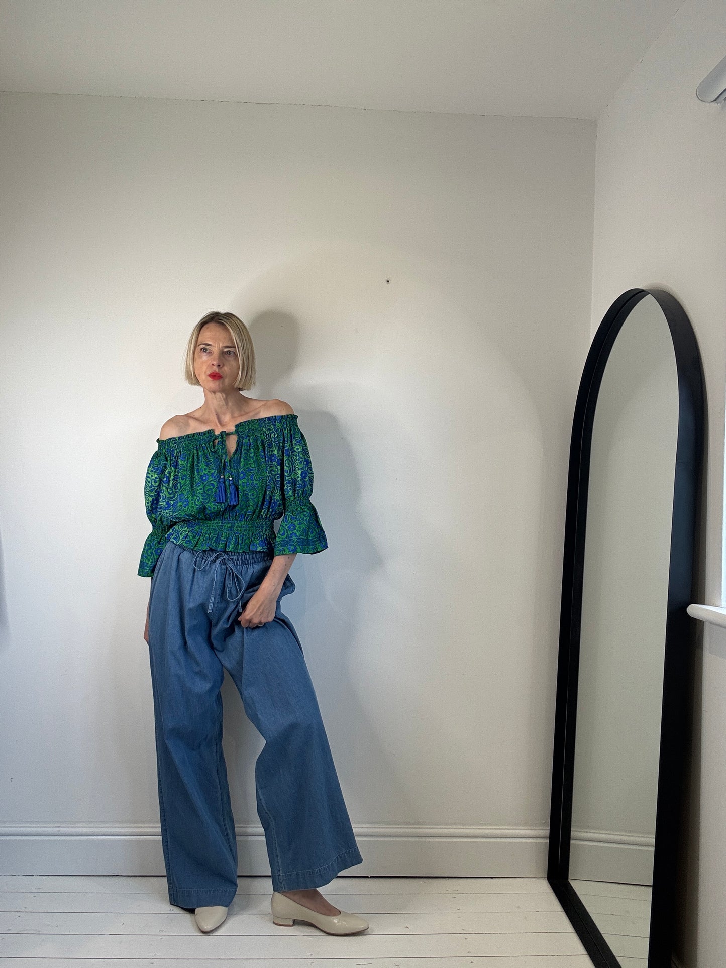 Shirred bardot top