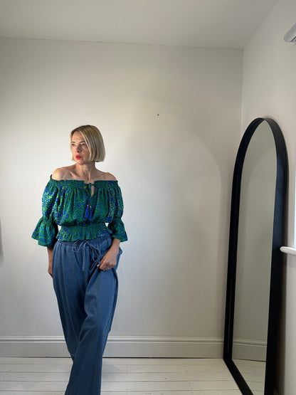 Shirred bardot top