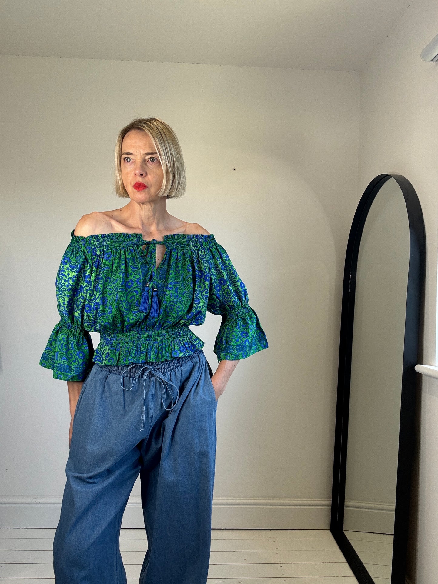 Shirred bardot top