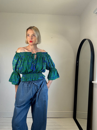 Shirred bardot top