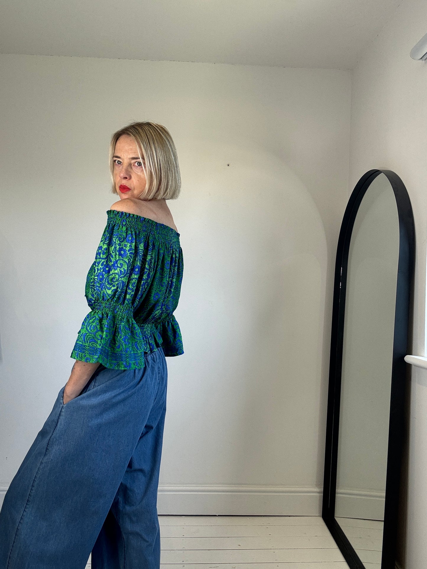 Shirred bardot top