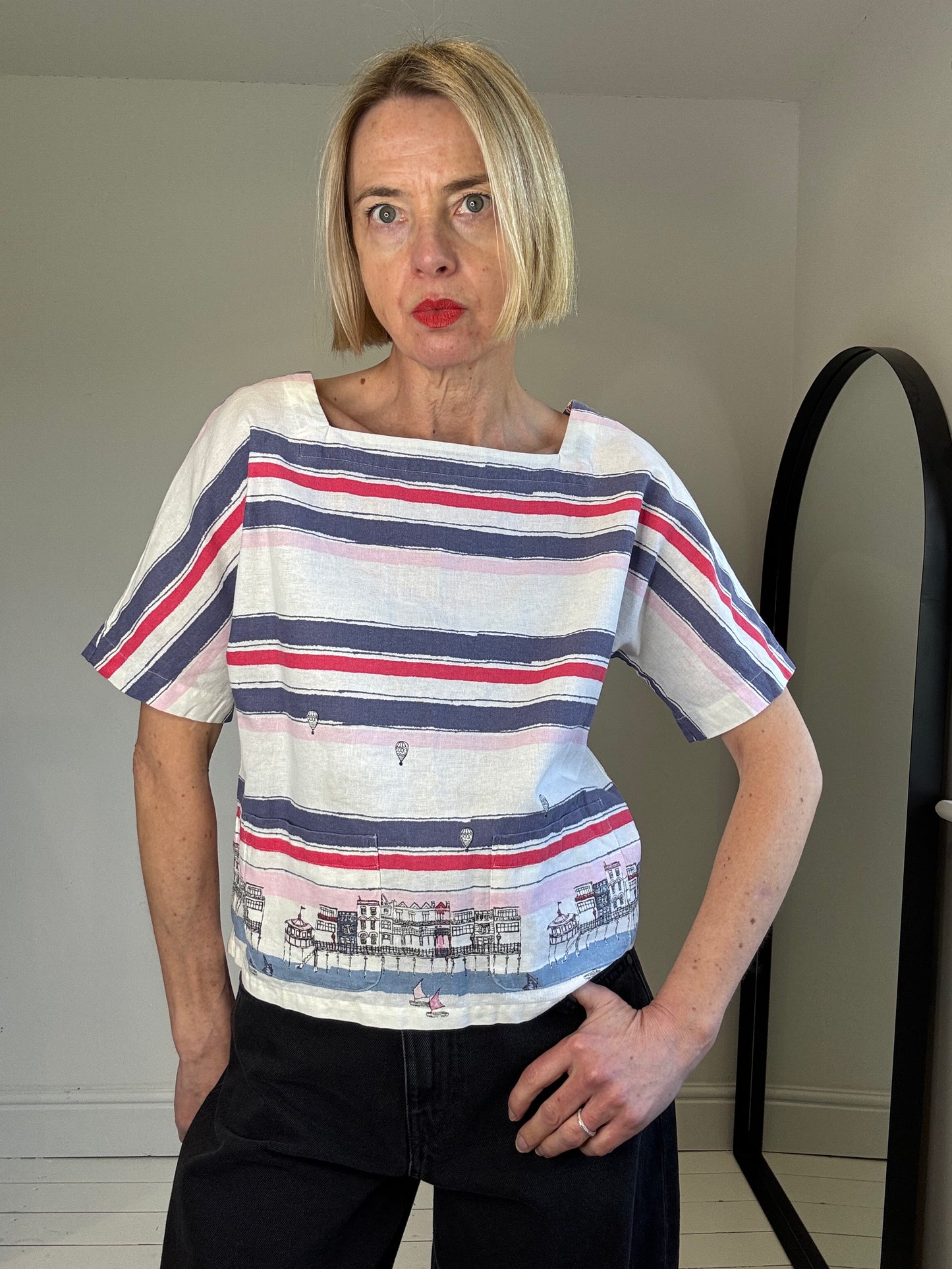 vintage Laura Ashley nautical square neck women's top preloved ladies the curatory
