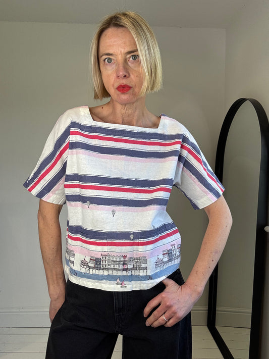 vintage Laura Ashley nautical square neck women's top preloved ladies the curatory