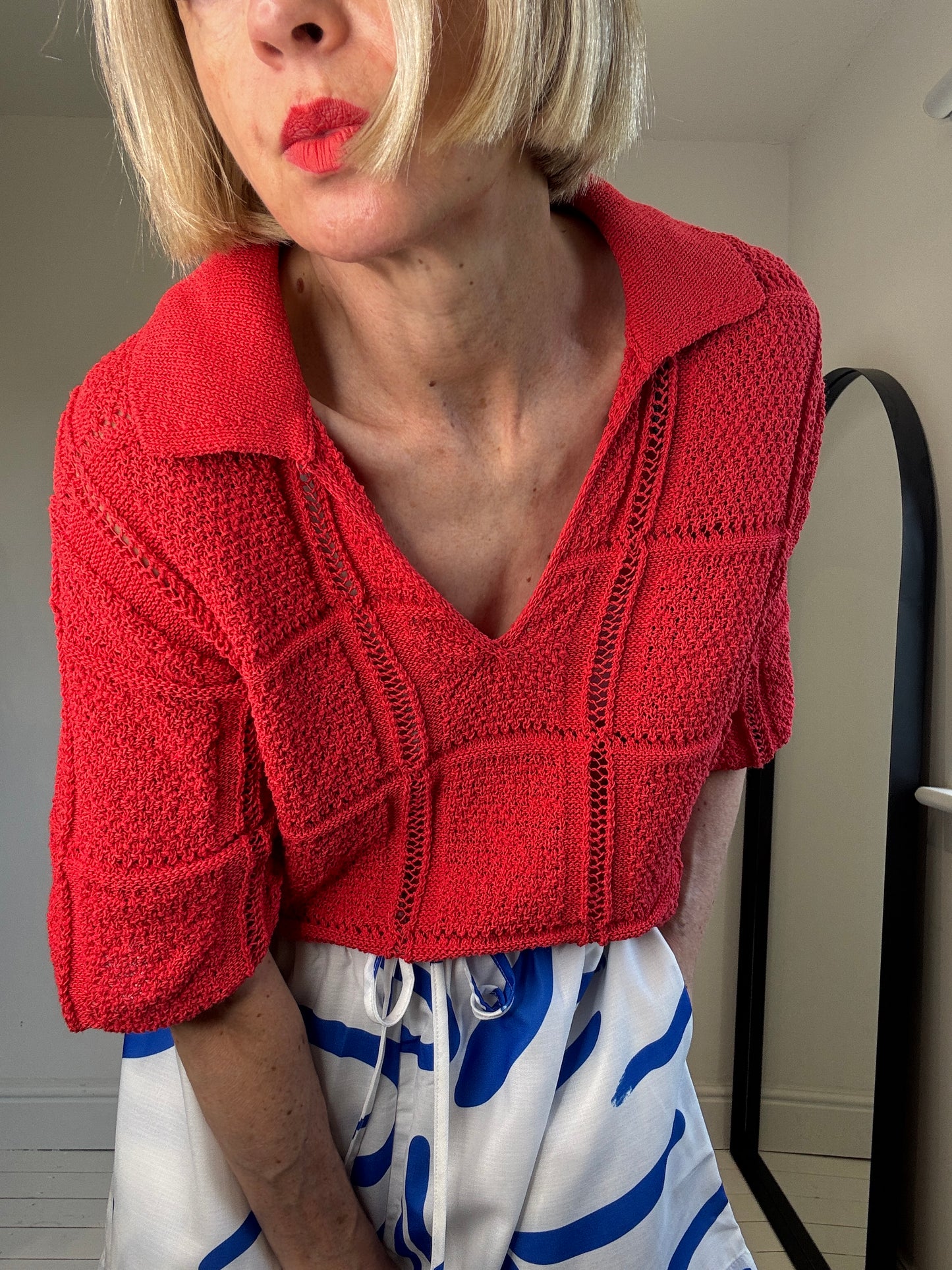 Open stitch polo knit