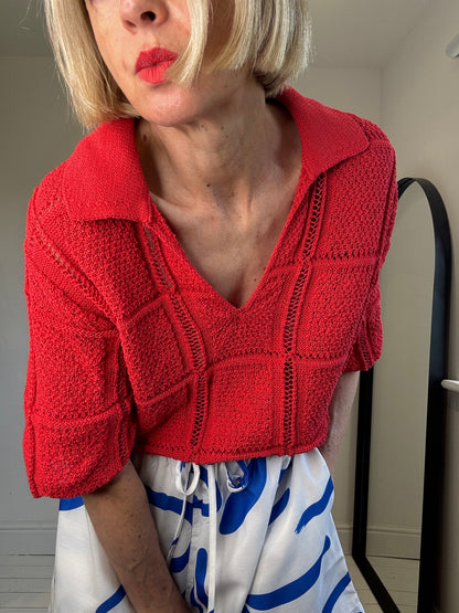 Open stitch polo knit