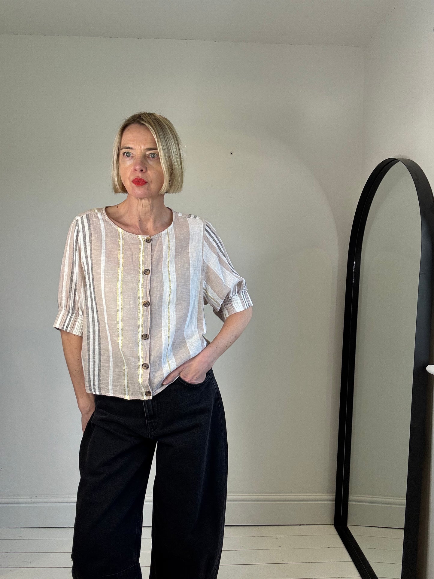 Stripe lurex linen tee