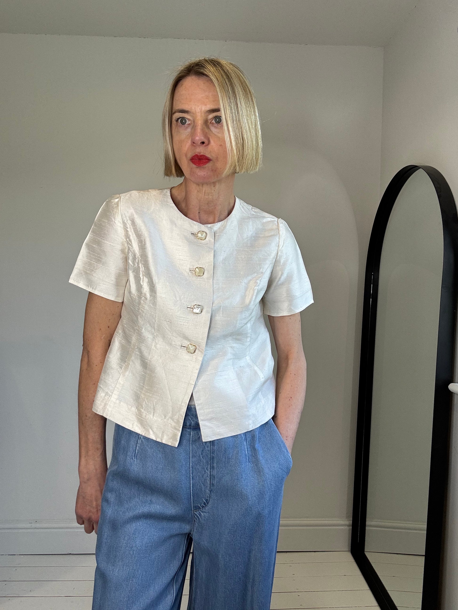 vintage raw silk blouse button front blouse top jacket women's preloved wedding attire outfits